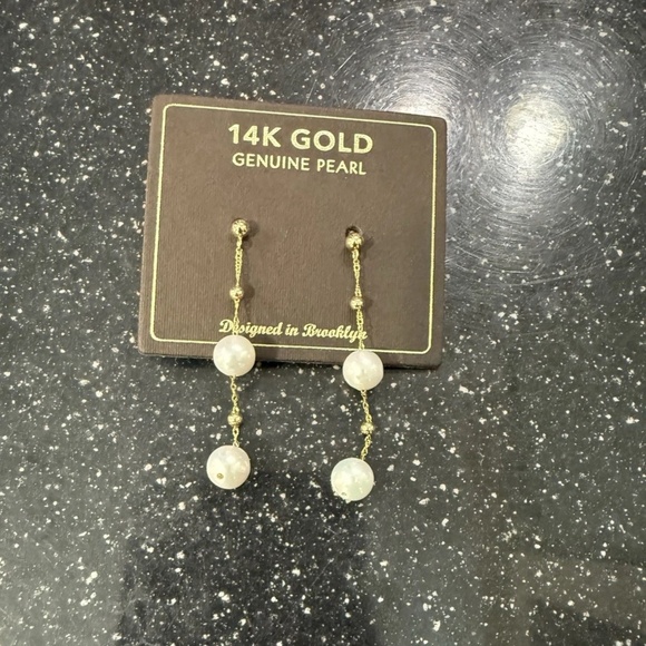 NEW 14k Gold Pearl Drop Earrings - Picture 1 of 4